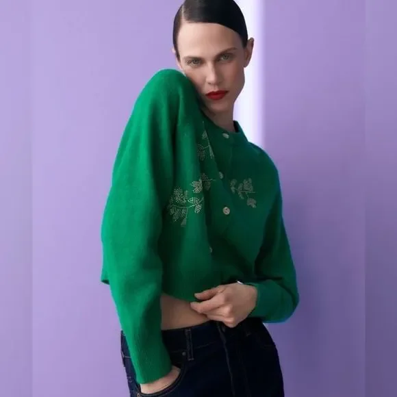 ZARA KNIT CARDIGAN WITH BEADS - Picture 5 of 11